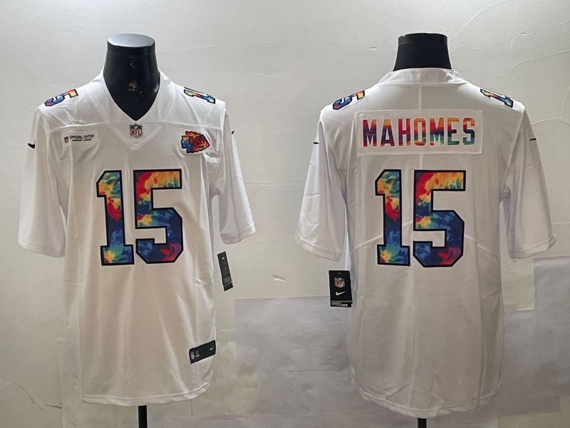 Men Kansas City Chiefs 15 Mahomes White Rainbow 2024 Nike Limited NFL Jersey style 0108